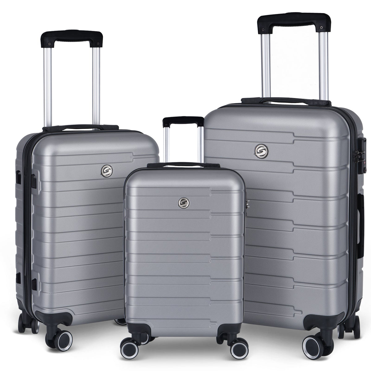 3-Piece ABS Spinner Luggage Set — Silver/Gray, 20, 24 & 28 in