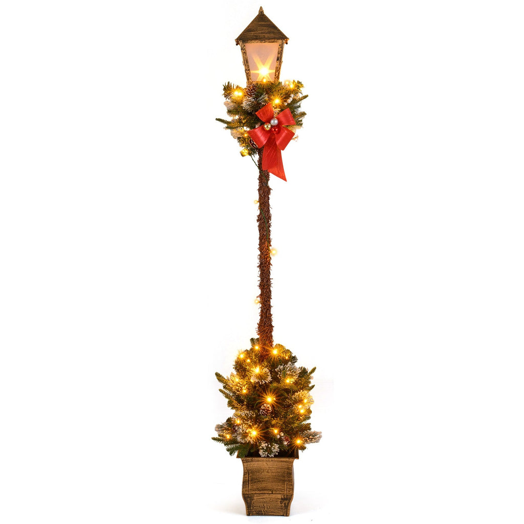 6.1 Feet Christmas Pre-Lit Street Lamp with Artificial Greenery and Snow-flocked Branch Tips