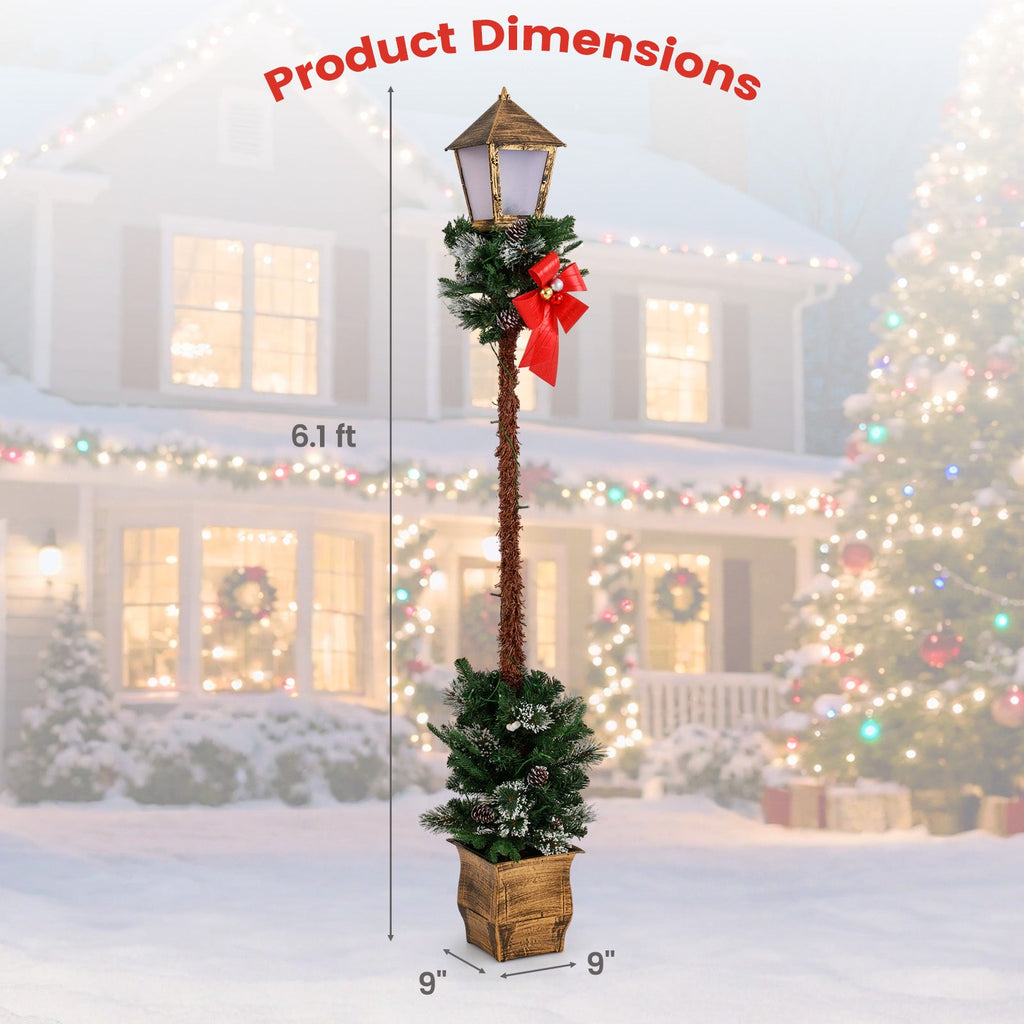 6.1 Feet Christmas Pre-Lit Street Lamp with Artificial Greenery and Snow-flocked Branch Tips