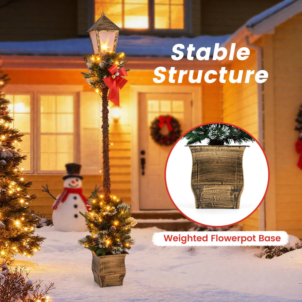 6.1 Feet Christmas Pre-Lit Street Lamp with Artificial Greenery and Snow-flocked Branch Tips