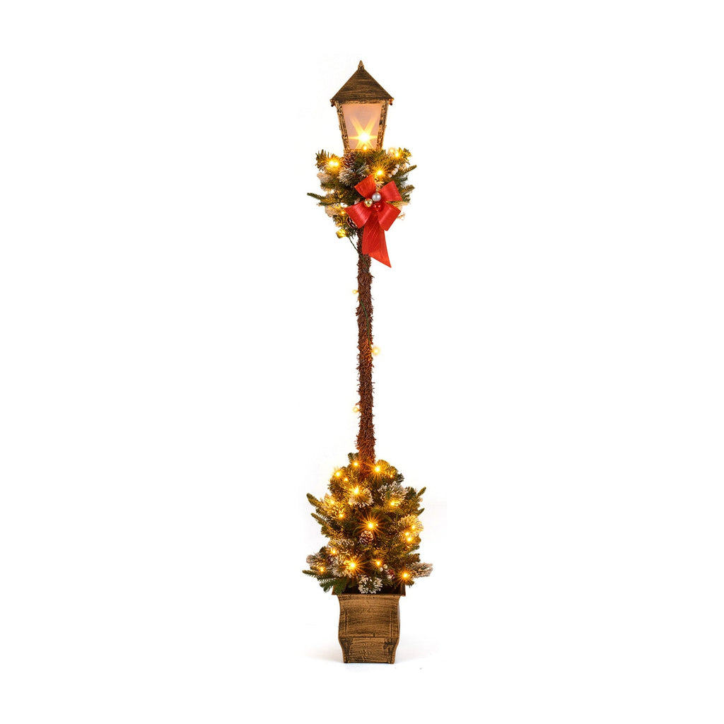 6.1 Feet Christmas Pre-Lit Street Lamp with Artificial Greenery and Snow-flocked Branch Tips