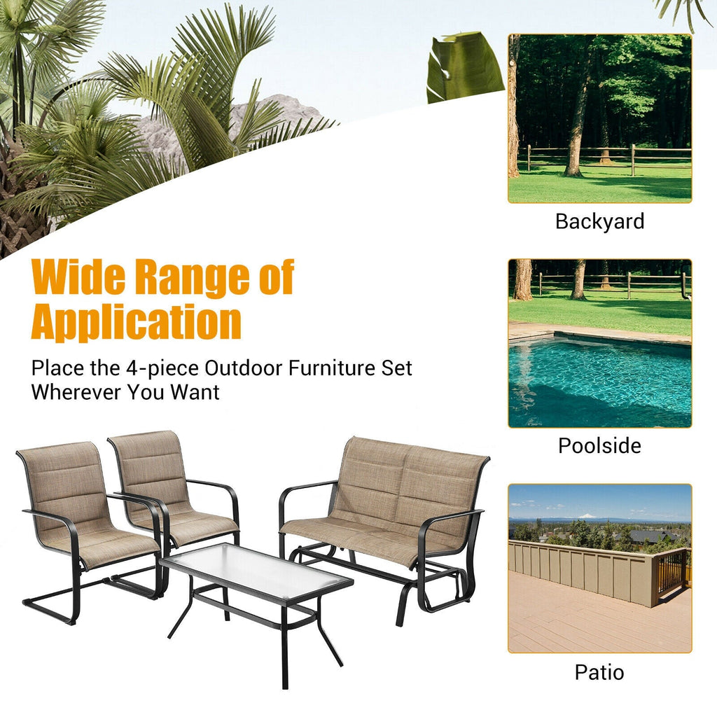 4-Piece Patio Furniture Set with Glider Loveseat – Brown