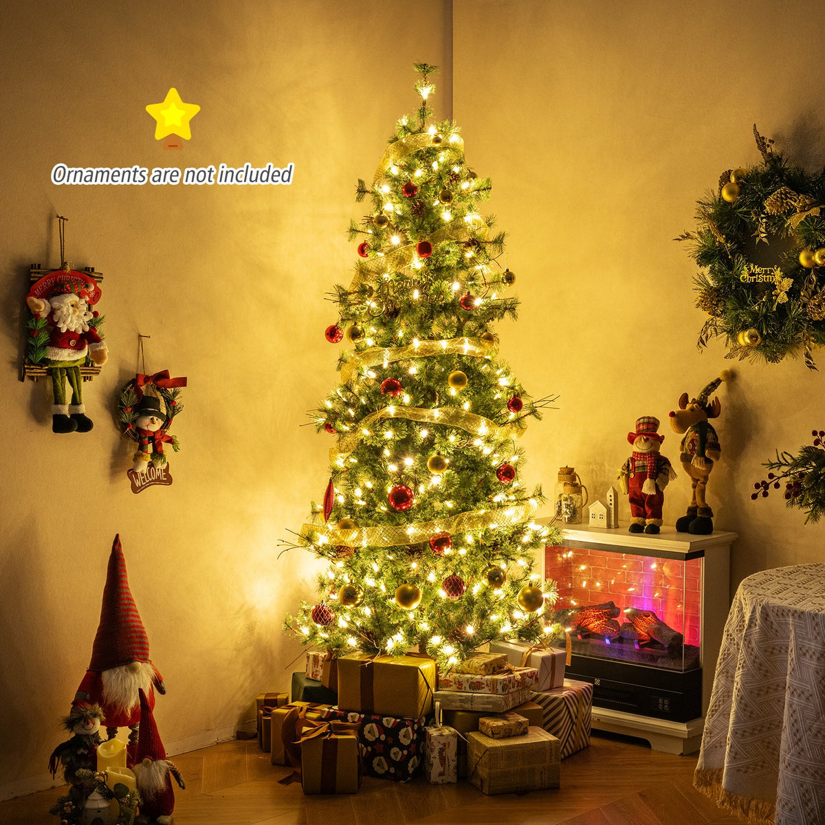 Pre-Lit Hinged Christmas Tree with Pinecones | 6–8 ft