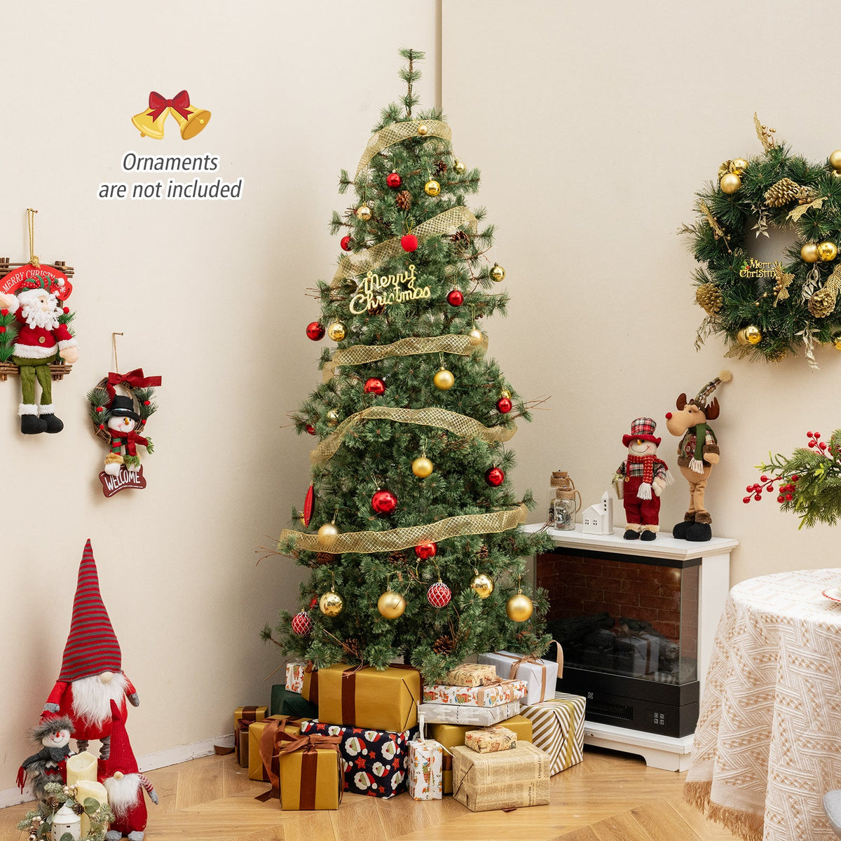 Pre-Lit Hinged Christmas Tree with Pinecones | 6–8 ft