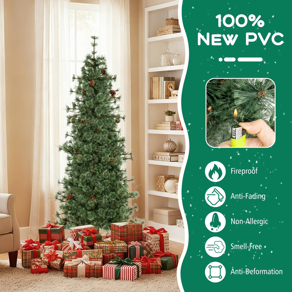 Pre-Lit Hinged Christmas Tree with Pinecones | 6–8 ft