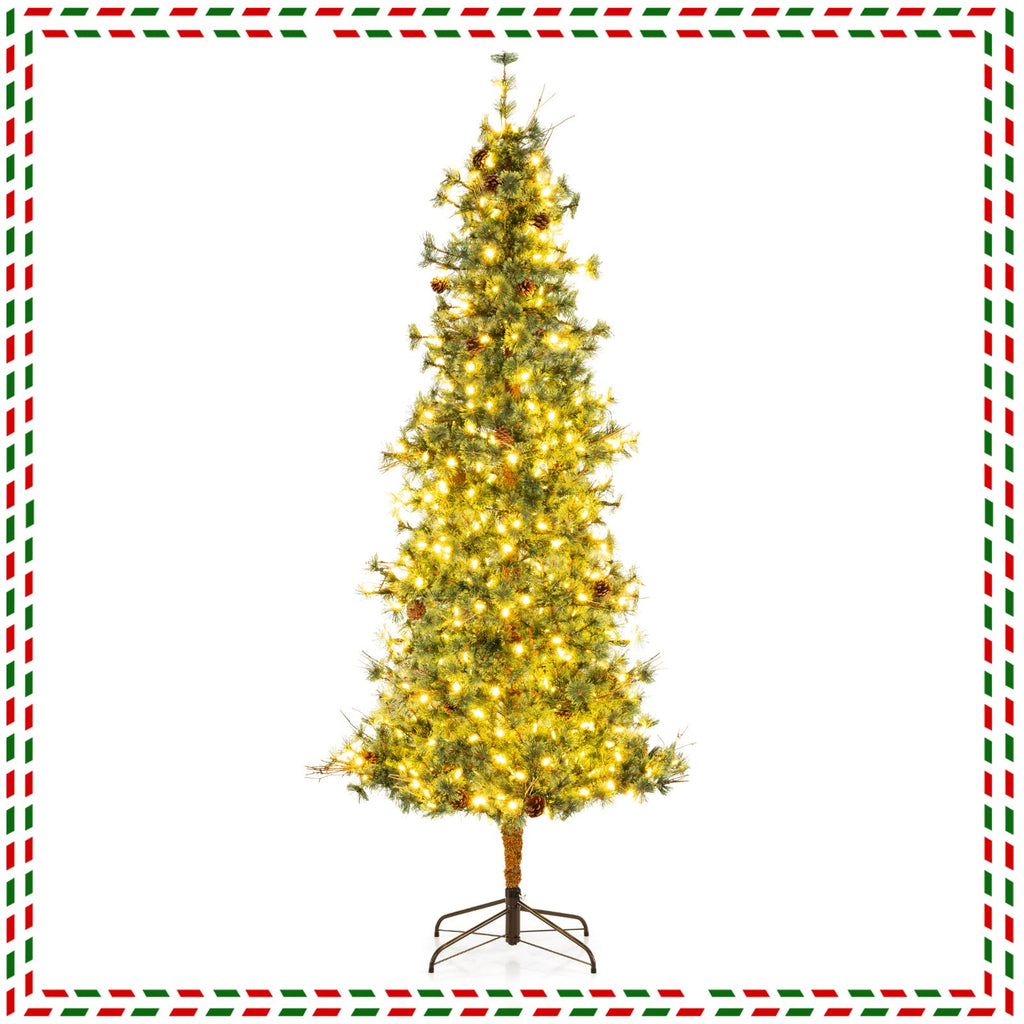 Pre-Lit Hinged Christmas Tree with Pinecones | 6–8 ft