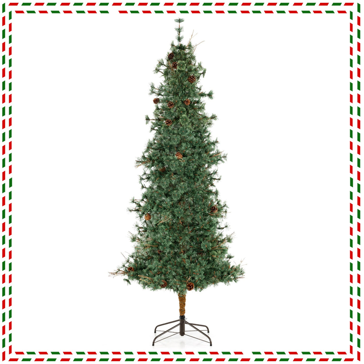 Pre-Lit Hinged Christmas Tree with Pinecones | 6–8 ft