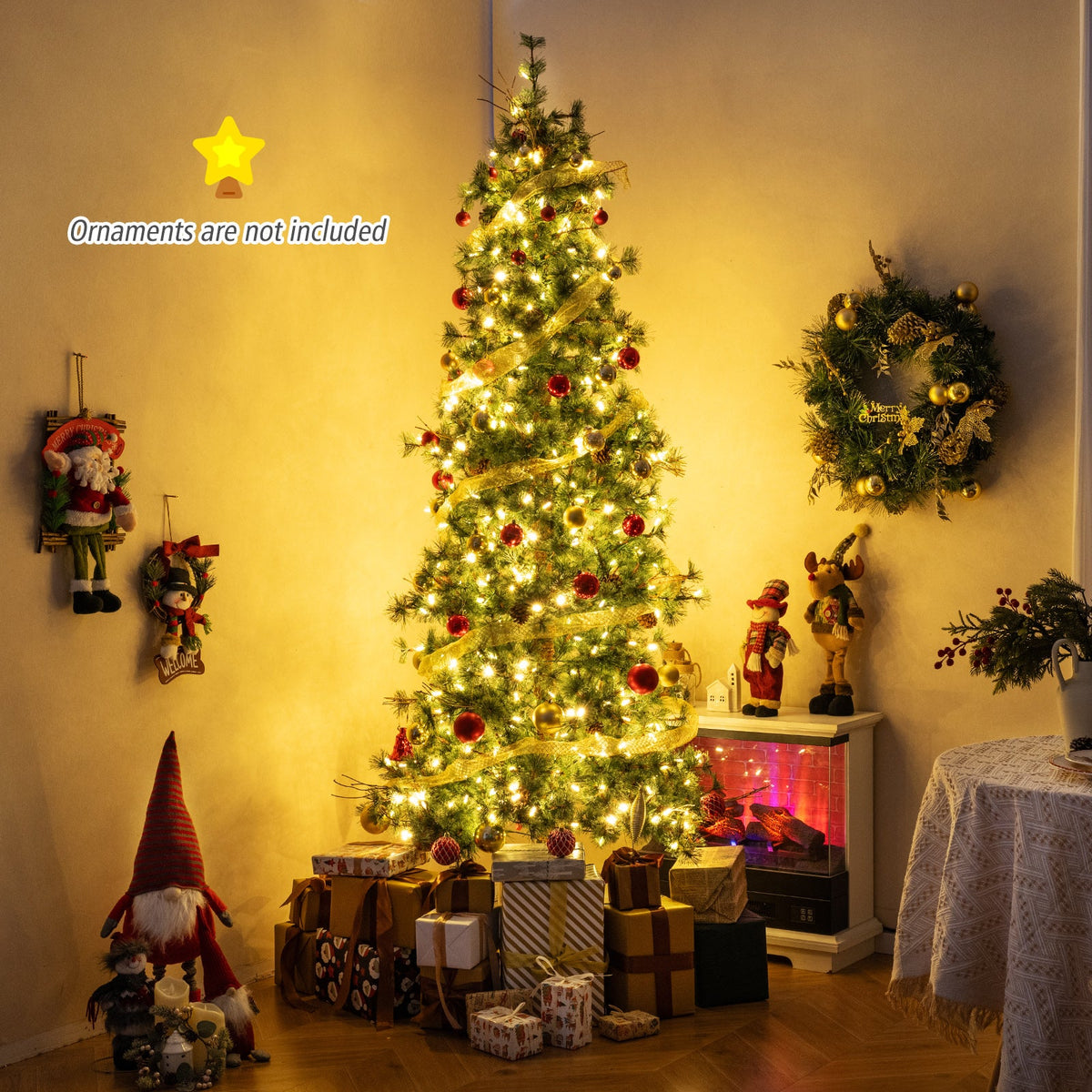 Pre-Lit Hinged Christmas Tree with Pinecones | 6–8 ft
