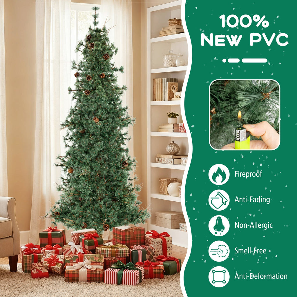 Pre-Lit Hinged Christmas Tree with Pinecones | 6–8 ft