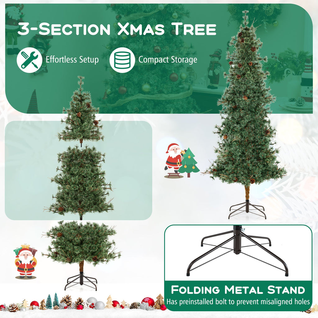 Pre-Lit Hinged Christmas Tree with Pinecones | 6–8 ft
