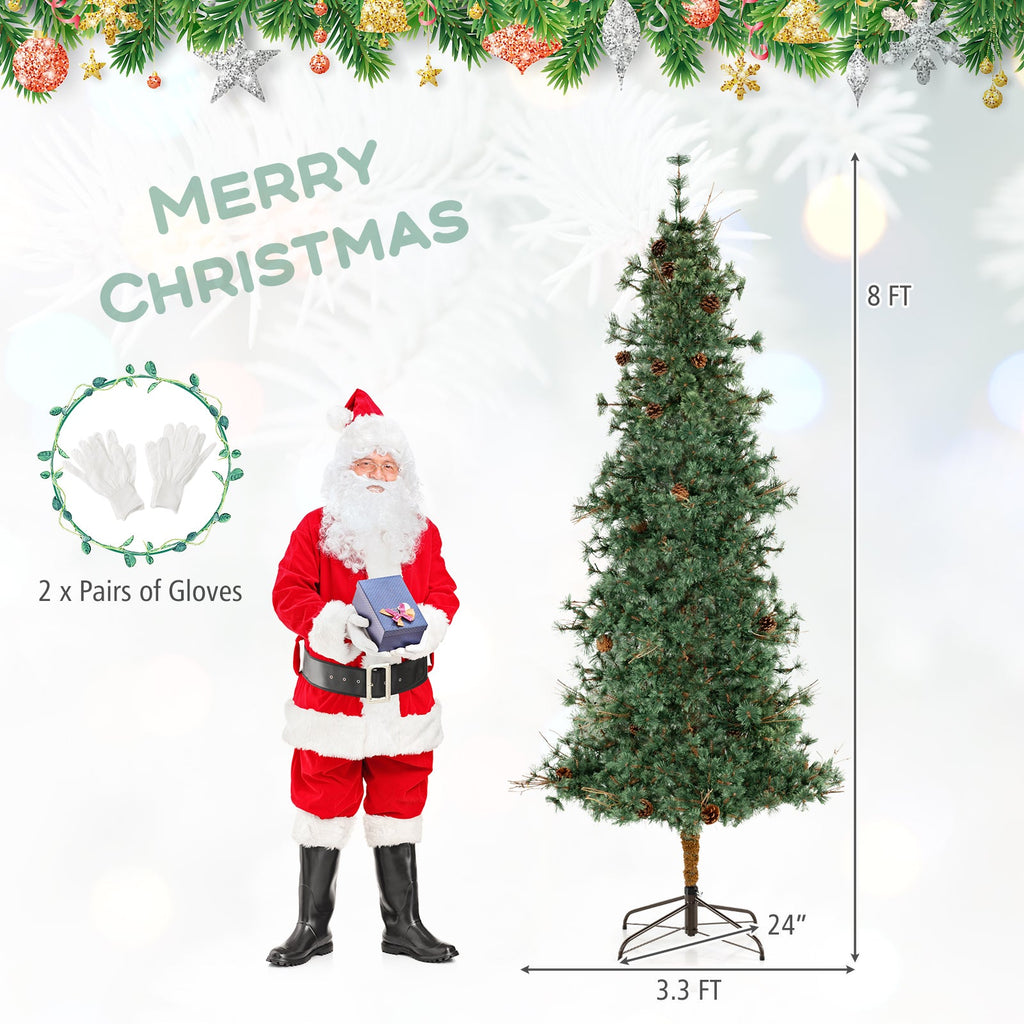 Pre-Lit Hinged Christmas Tree with Pinecones | 6–8 ft