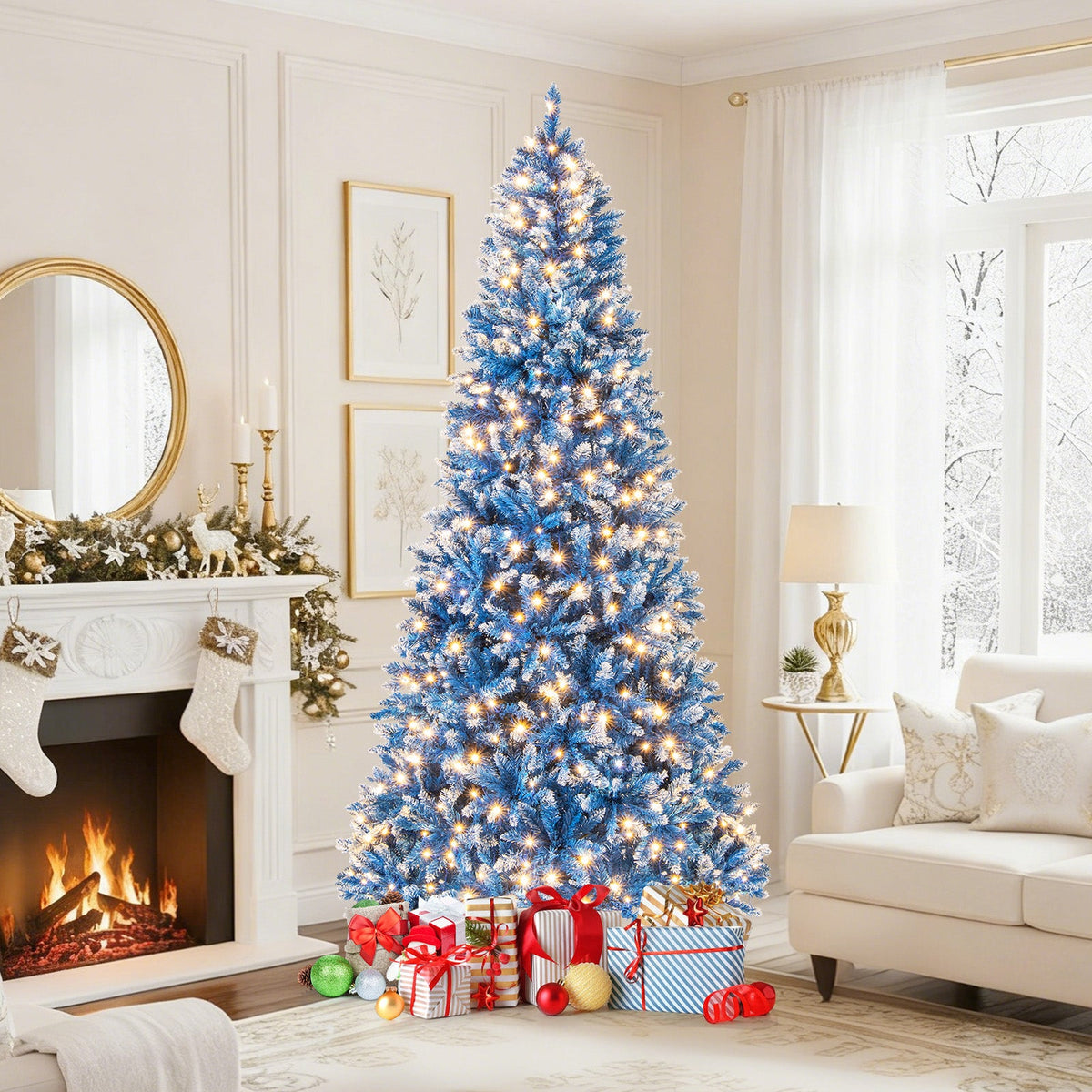 6/7/8/9 ft Artificial Christmas Tree with 767 Snowy Branch Tips