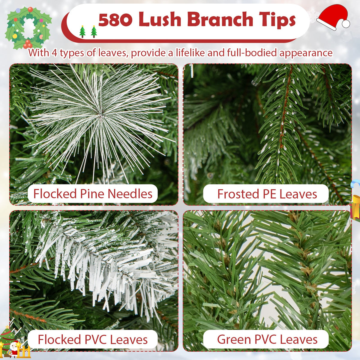 6/7.5/9 ft Artificial Christmas Tree with Warm-White LED Lights