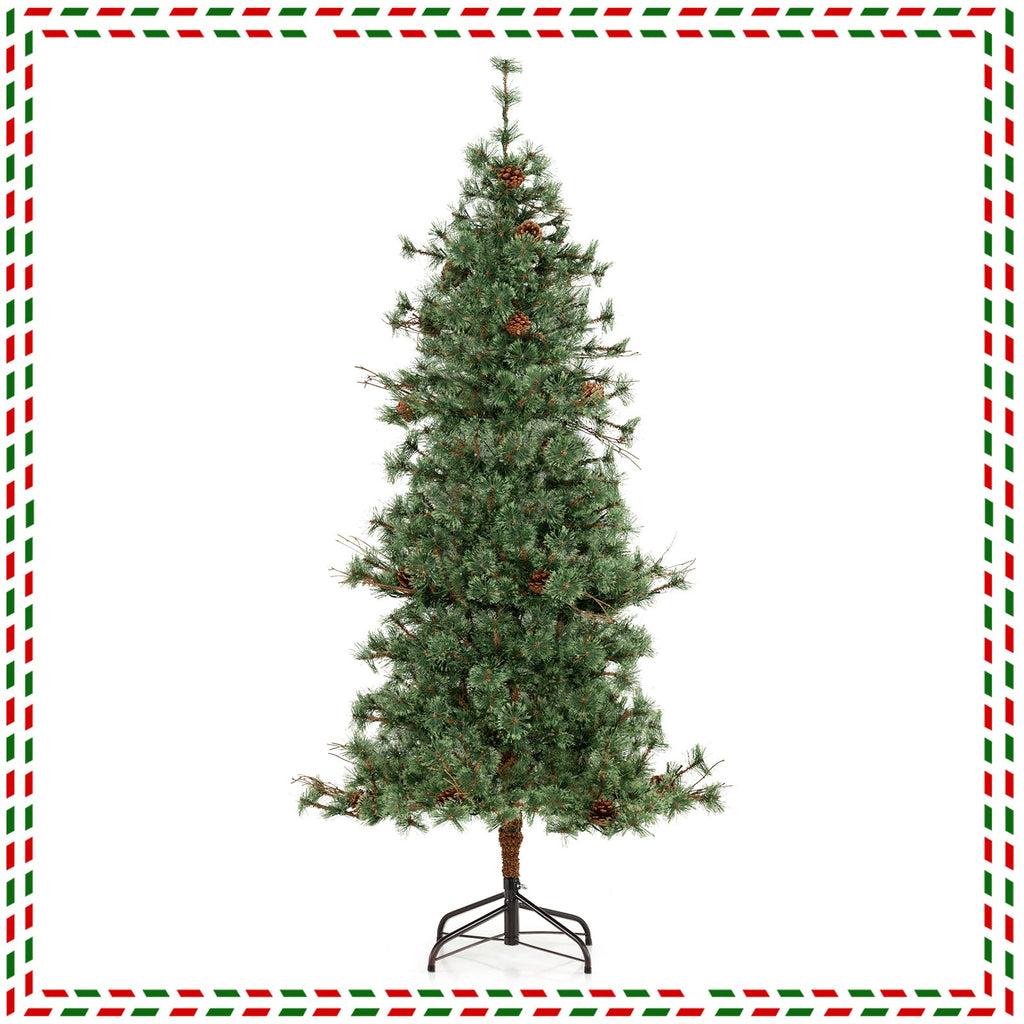 Pre-Lit Hinged Christmas Tree with Pinecones | 6–8 ft