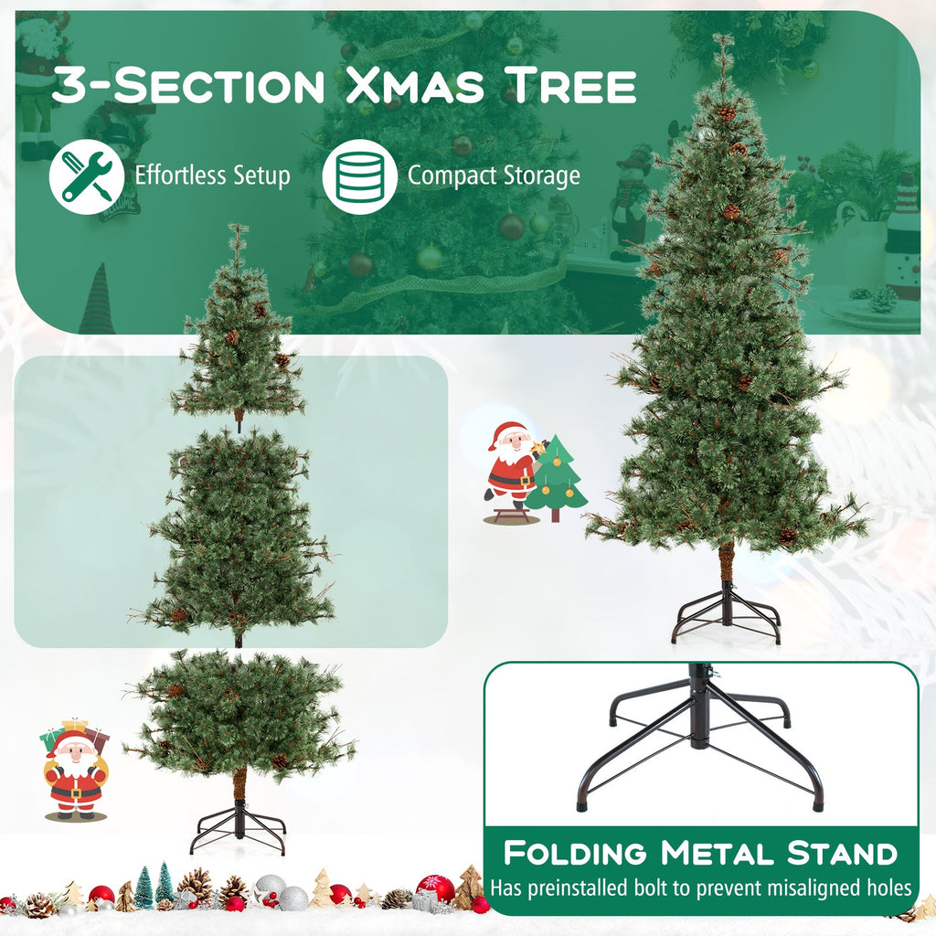 Pre-Lit Hinged Christmas Tree with Pinecones | 6–8 ft
