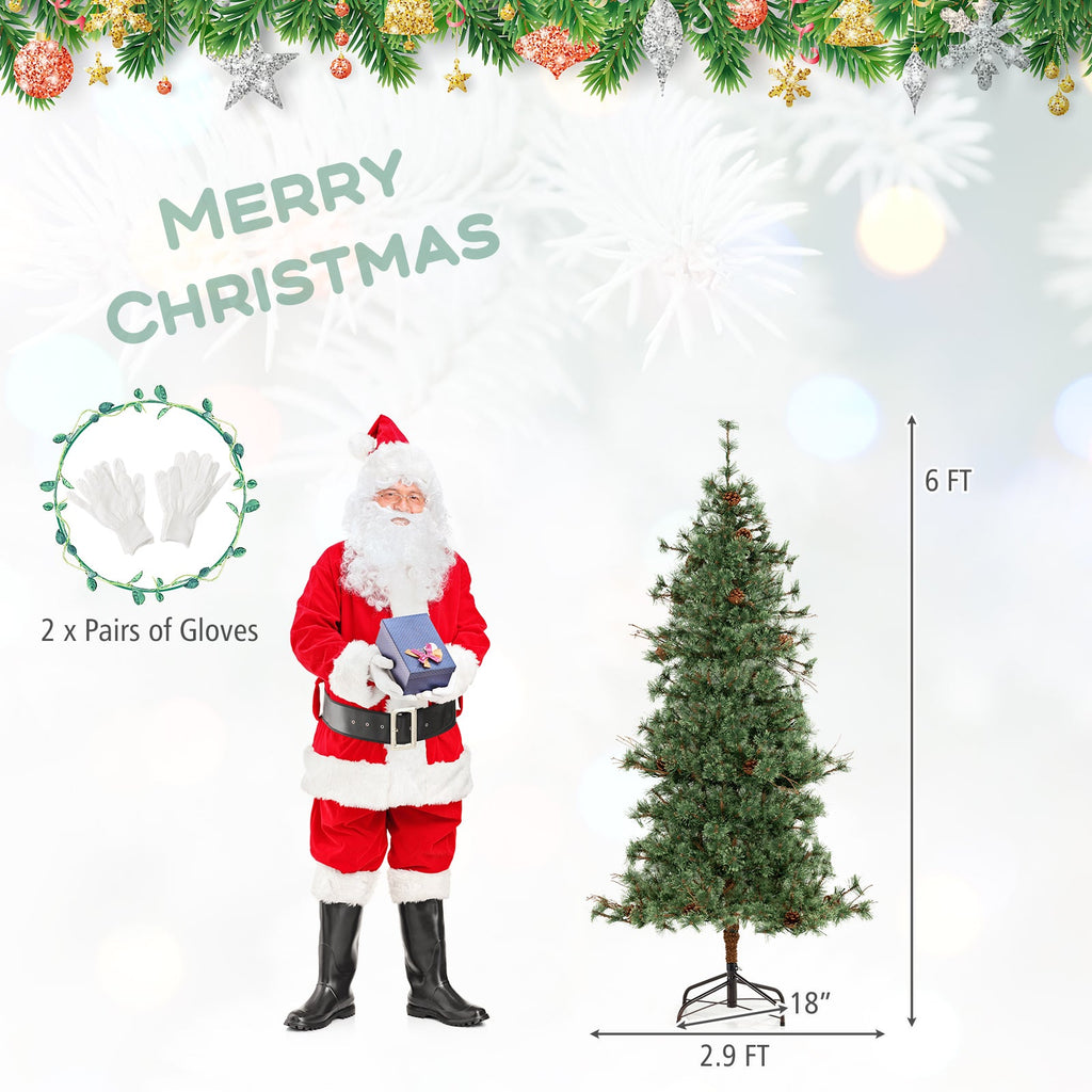 Pre-Lit Hinged Christmas Tree with Pinecones | 6–8 ft