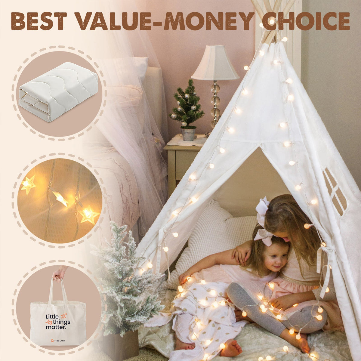 Tiny Land Kids’ Teepee Play Tent with Floor Mat