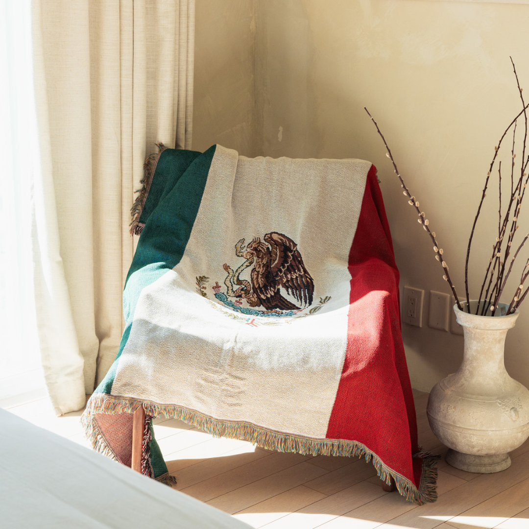 CEIBO HOUSE Mexico Flag Woven Cotton-Blend Throw Blanket