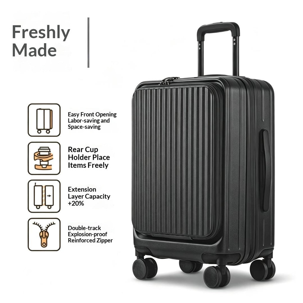 Expandable Front-Opening Spinner Suitcase with TSA Lock — Black