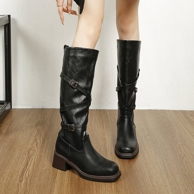 Women’s Buckle Platform Knee-High Boots