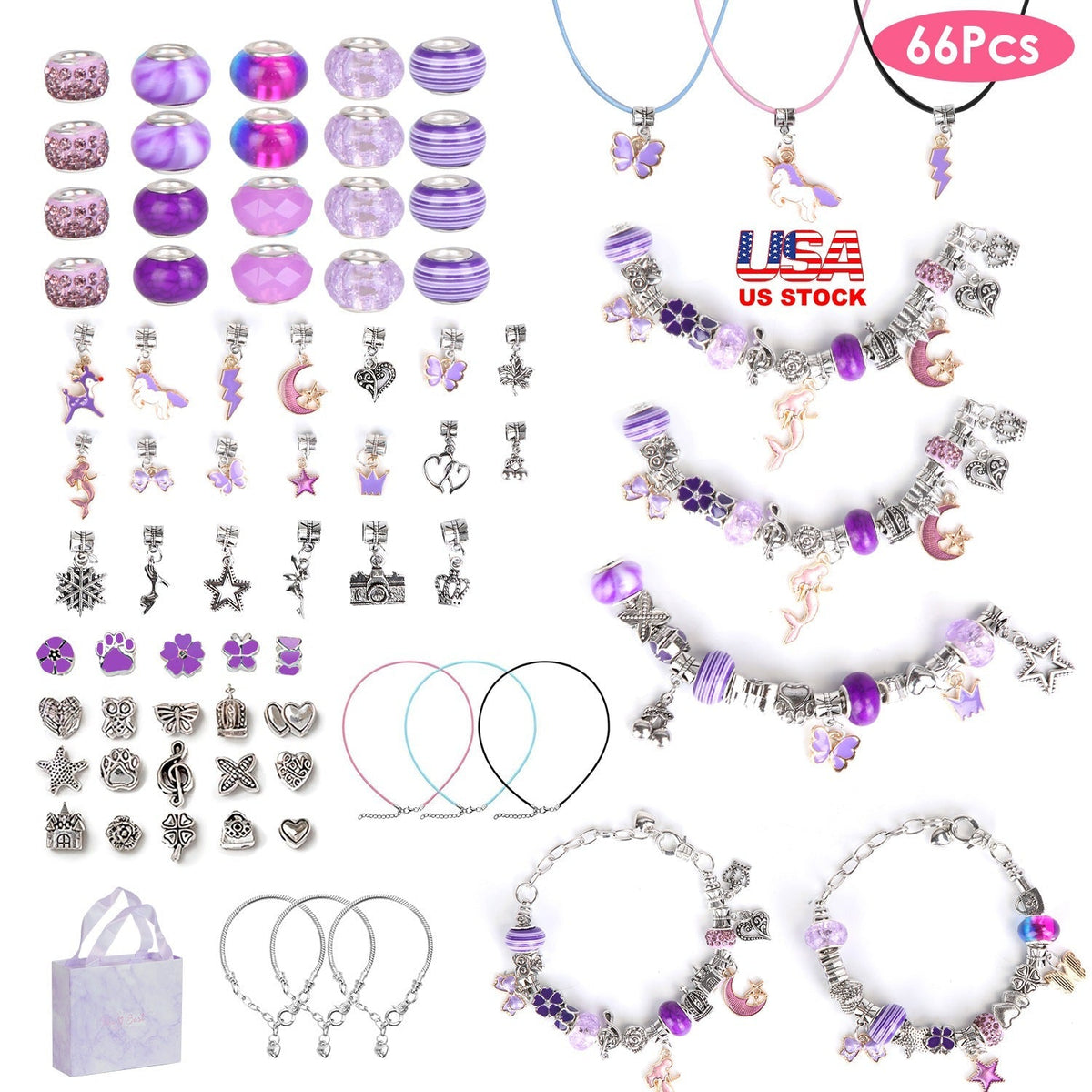 Charm Bracelet & Necklace-Making Kit, 66 Pieces
