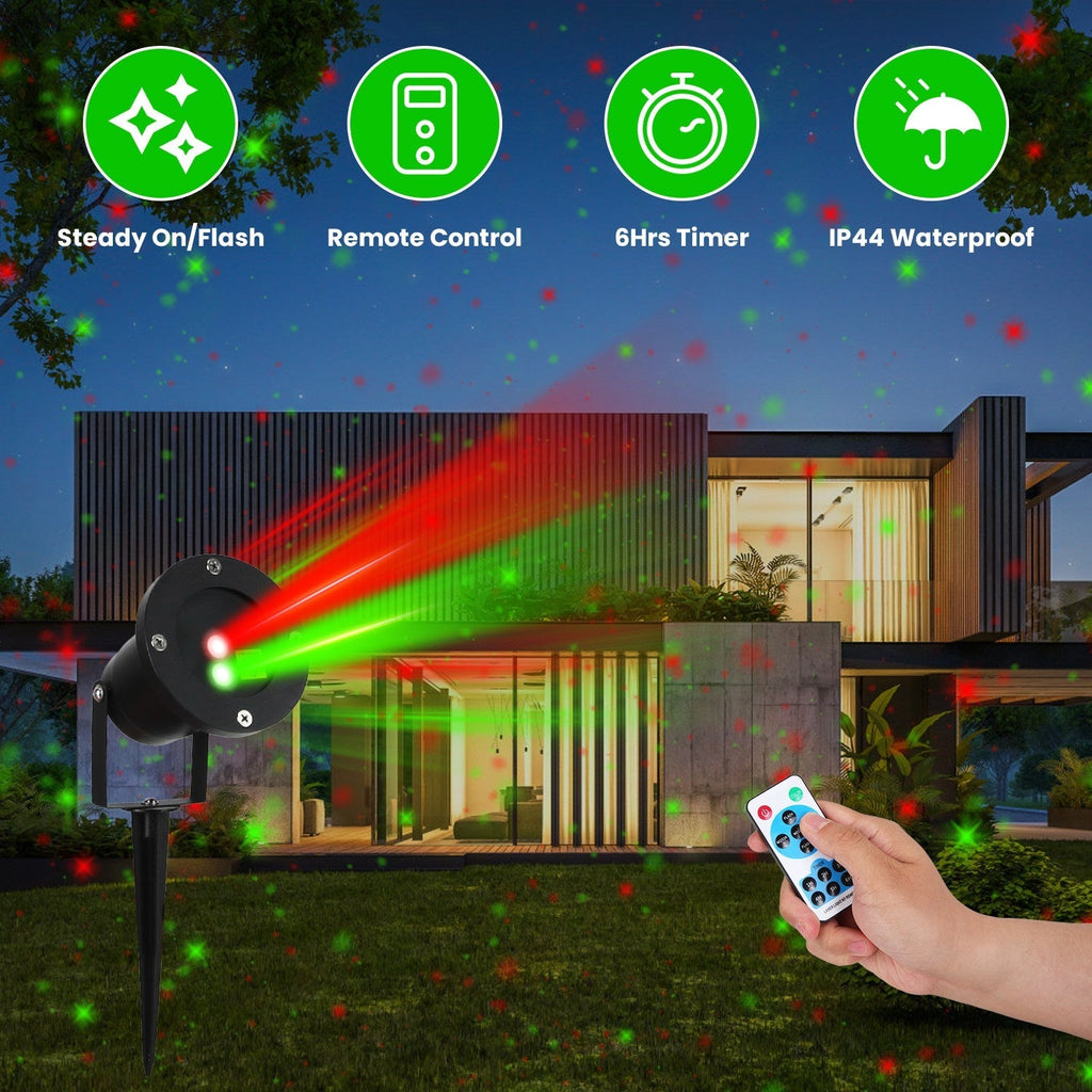 Outdoor Laser Projector Light Red and Green Projection Light with 3 Modes 12 Speeds 6Hrs Timer