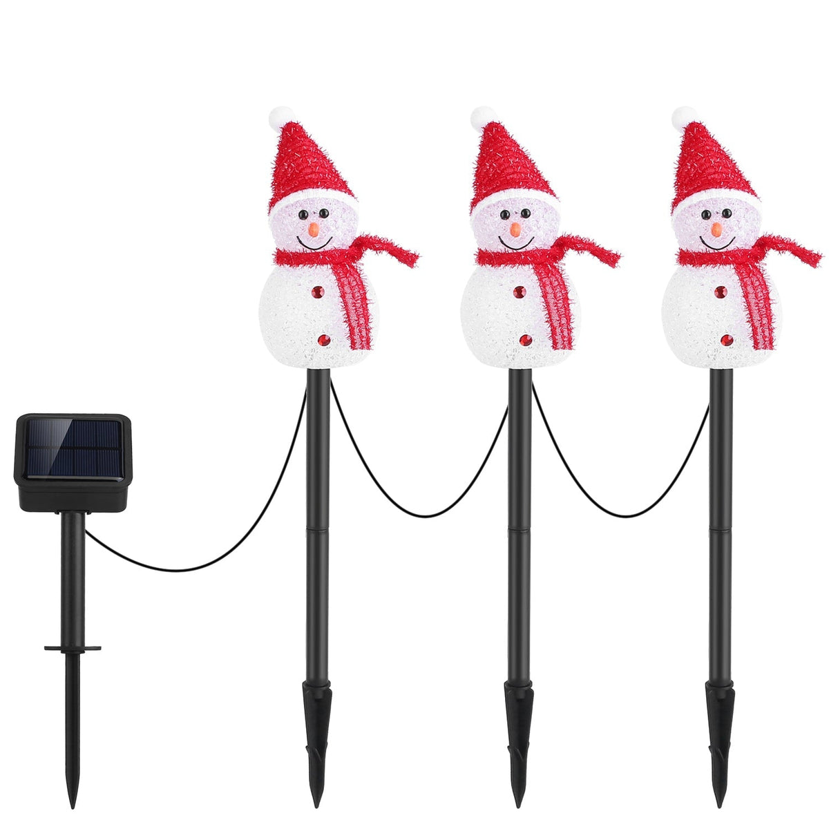 1Pc Solar Powered Lamp 3 Snowmen Outdoor Decorative Christmas Lamp Garden Stake Light IP55