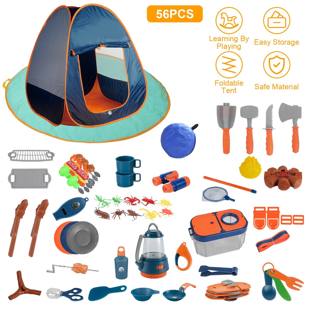 Kids’ Pretend Camping Play Set — 56 Pieces