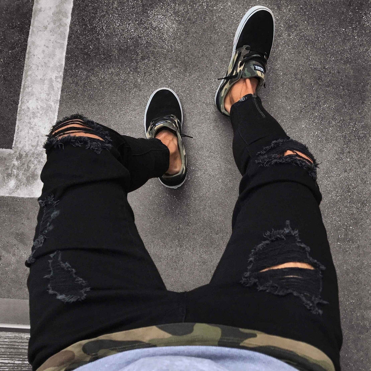 Men's Black Ripped Skinny Stretch Jeans