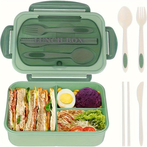 3-Compartment Leak-Proof Lunch Box with Utensils, 40.58 oz