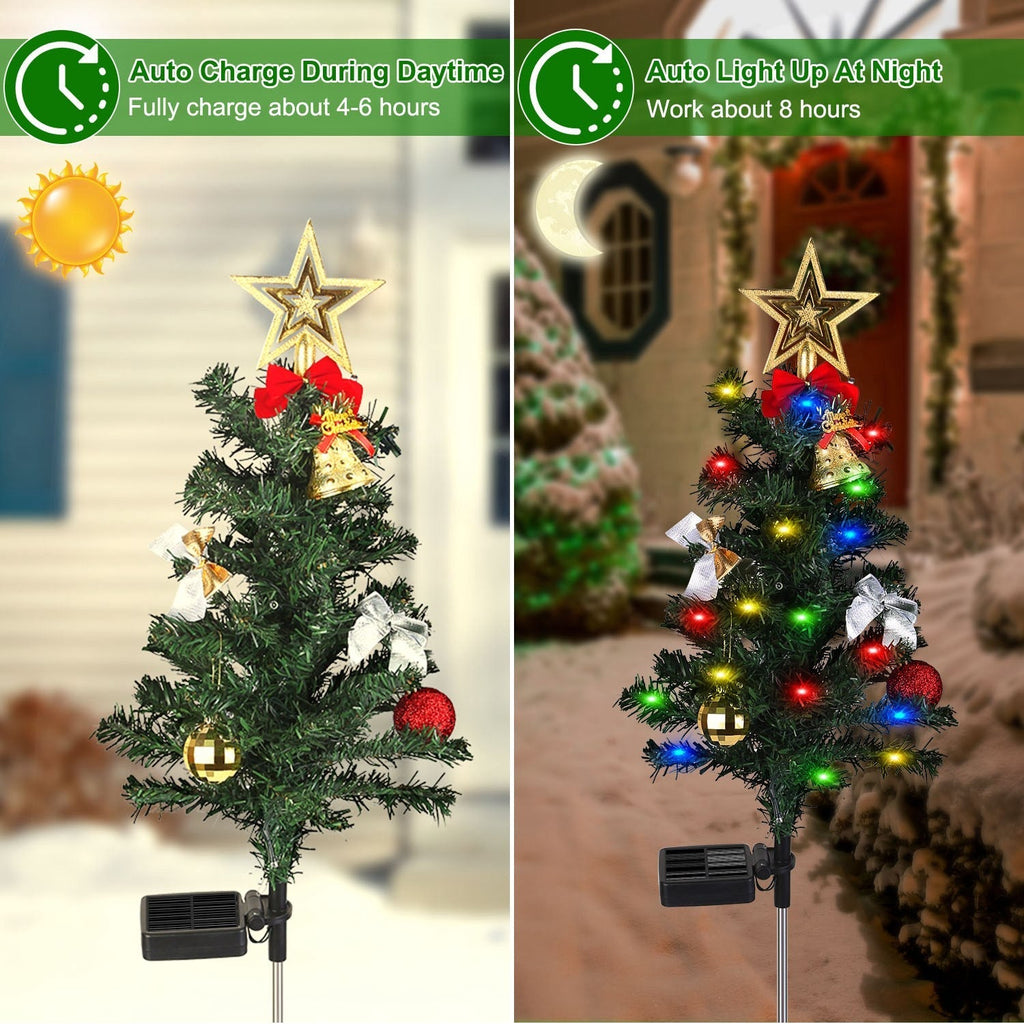 4Packs Solar Christmas Tree Lights Christmas Garden Decorations Tree Stake Lamp 20LEDs Solar Decor