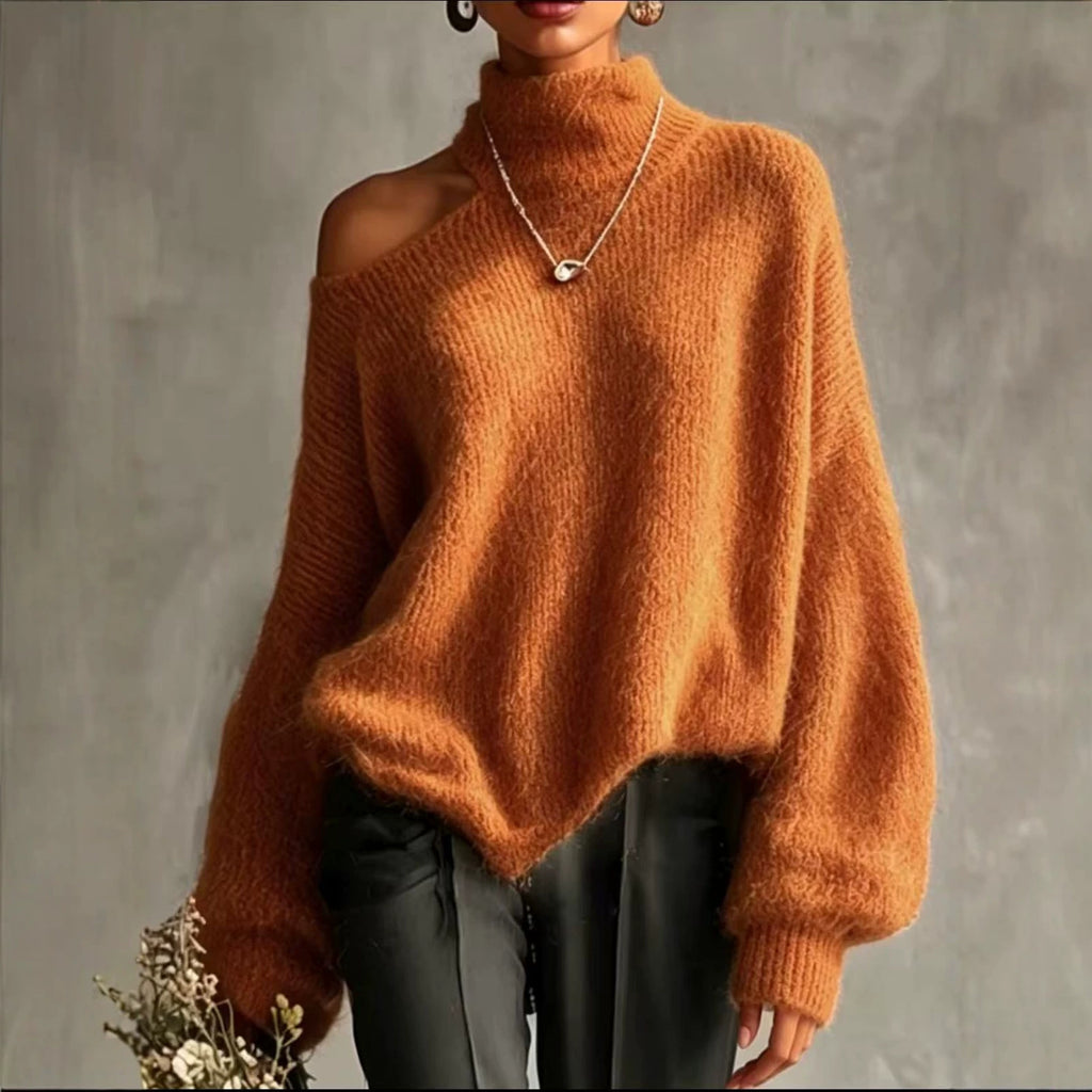 High-Neck Knit Pullover Sweater