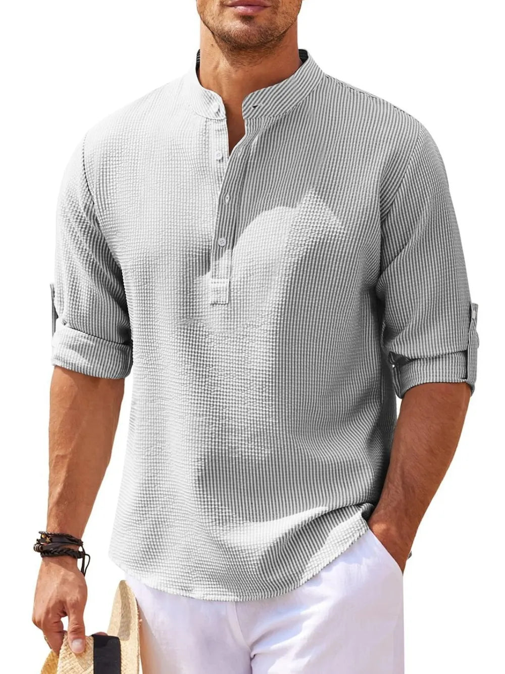 Men's Plus Size Half-Button Long-Sleeve Shirt