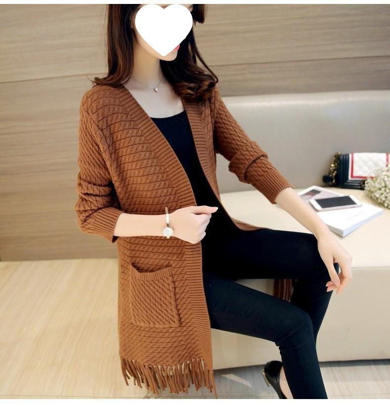 Tassel-Detail V-Neck Cardigan