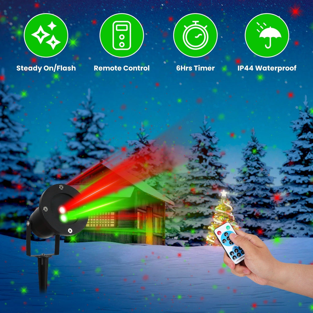 Outdoor Laser Projector Light Red and Green Projection Light with 3 Modes 12 Speeds 6Hrs Timer