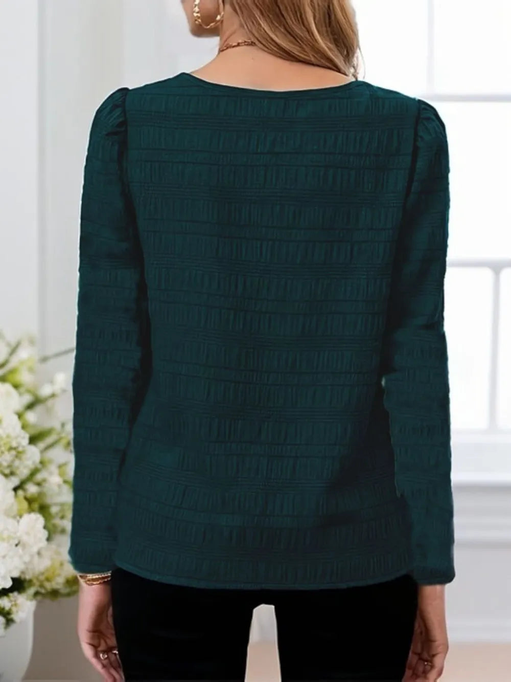 Textured Long-Sleeve Blouse