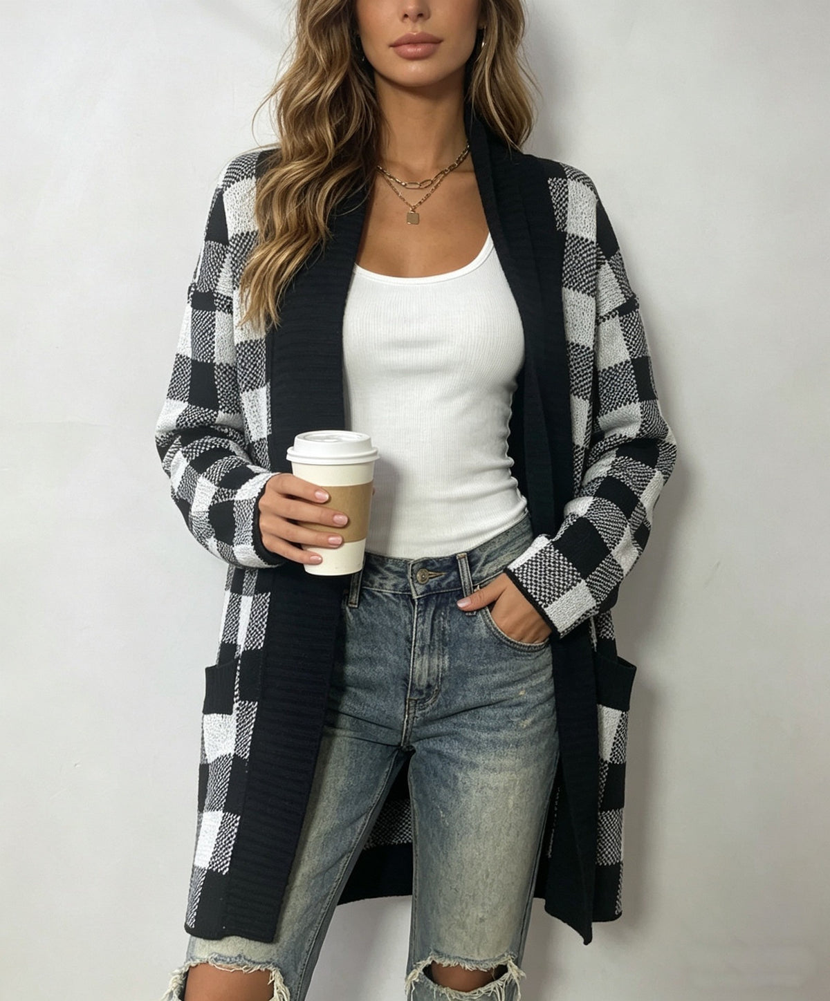 Women's Plaid Contrast-Knit Sweater