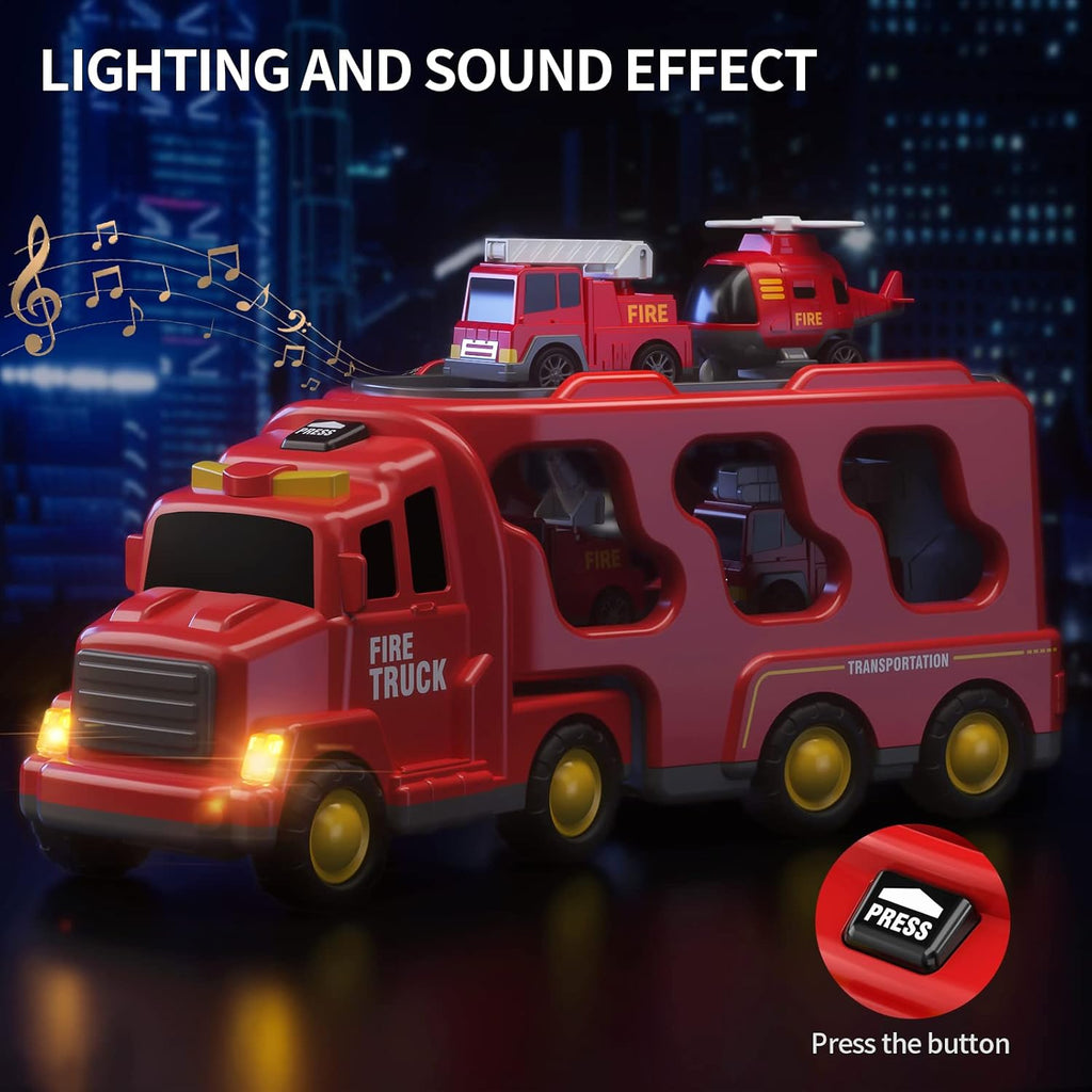 5-in-1 Fire Rescue Vehicle Carrier Toy Set