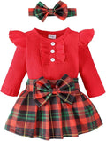 Baby Girls' Christmas Bodysuit, Plaid Skirt & Headband Set