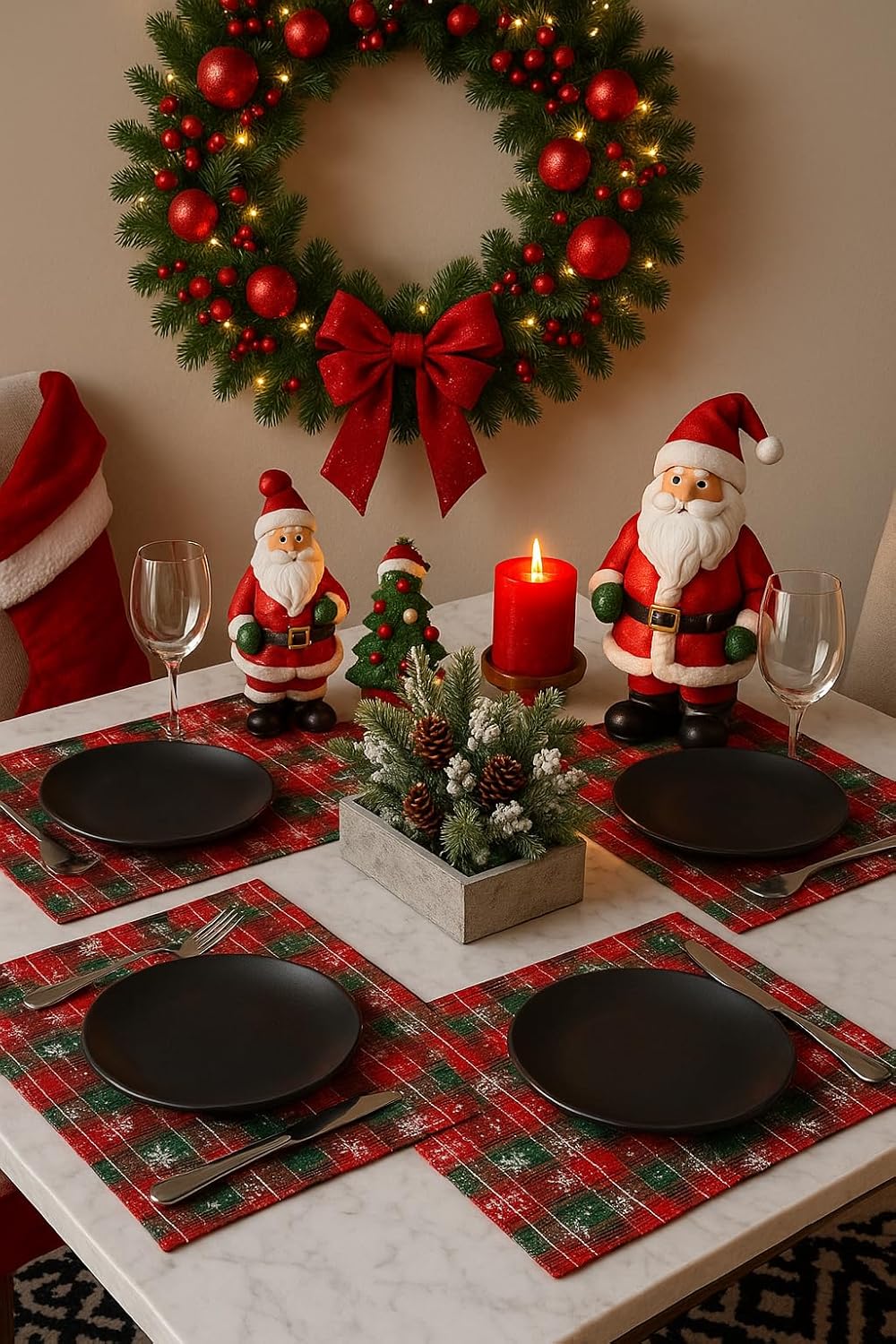 Red & Green Tartan Snowflake Placemats – Set of 4