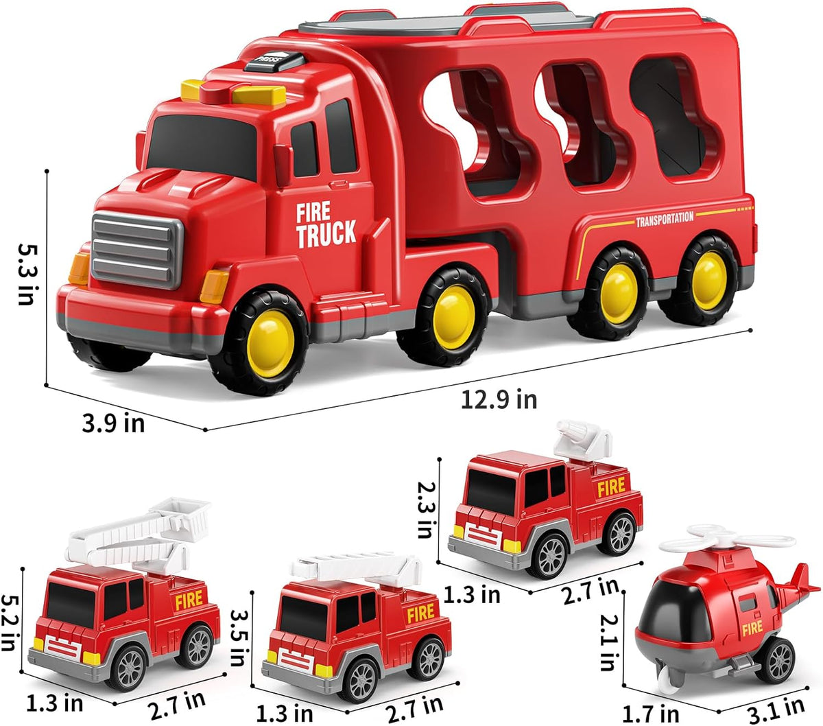 5-in-1 Fire Rescue Vehicle Carrier Toy Set