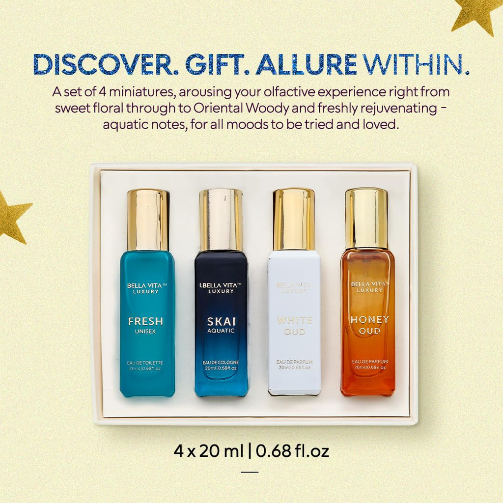 BellaVita Unisex Cologne Gift Set, 4 × 20 mL