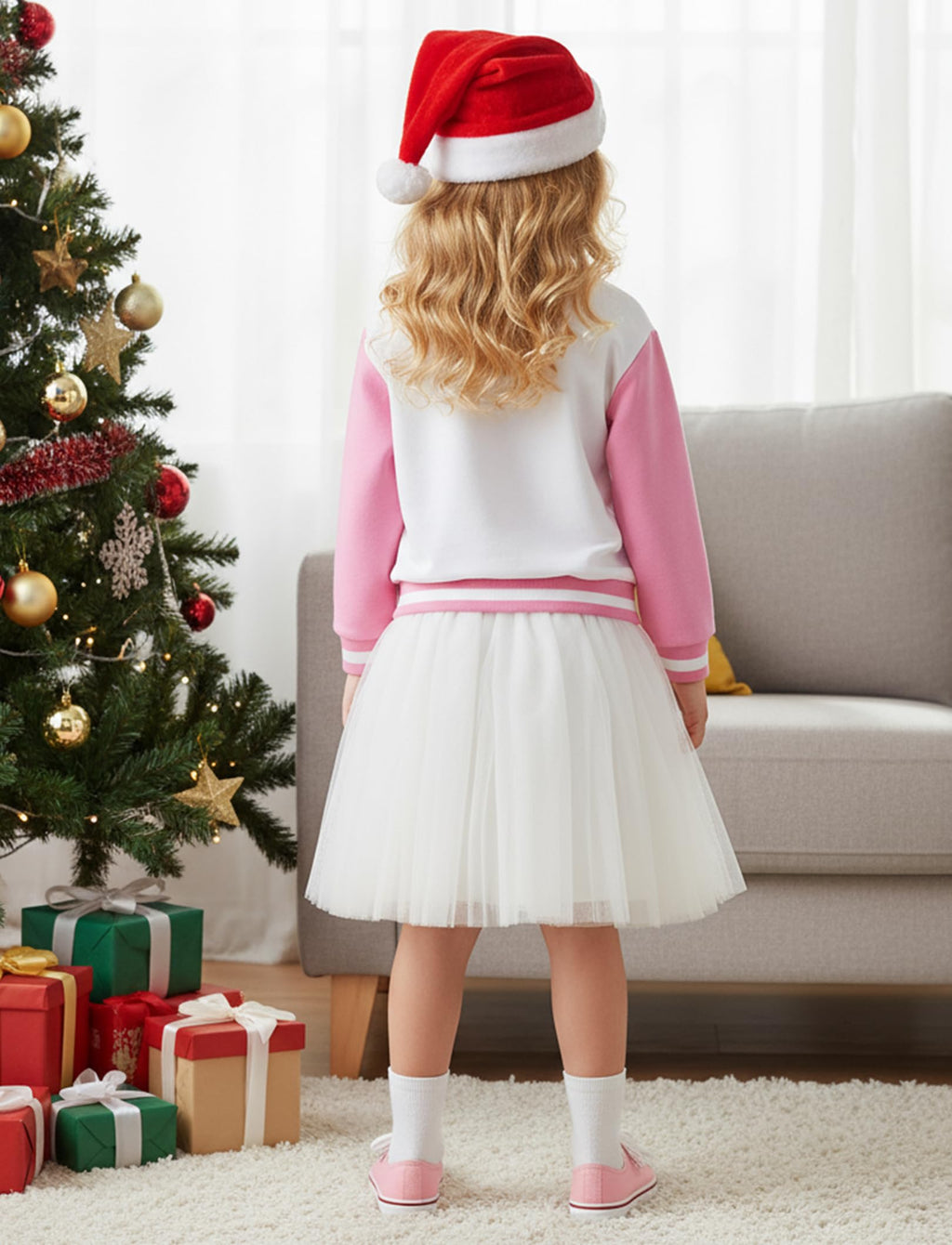 Girls' Pale Pink Varsity Bomber Jacket – Size 7–8