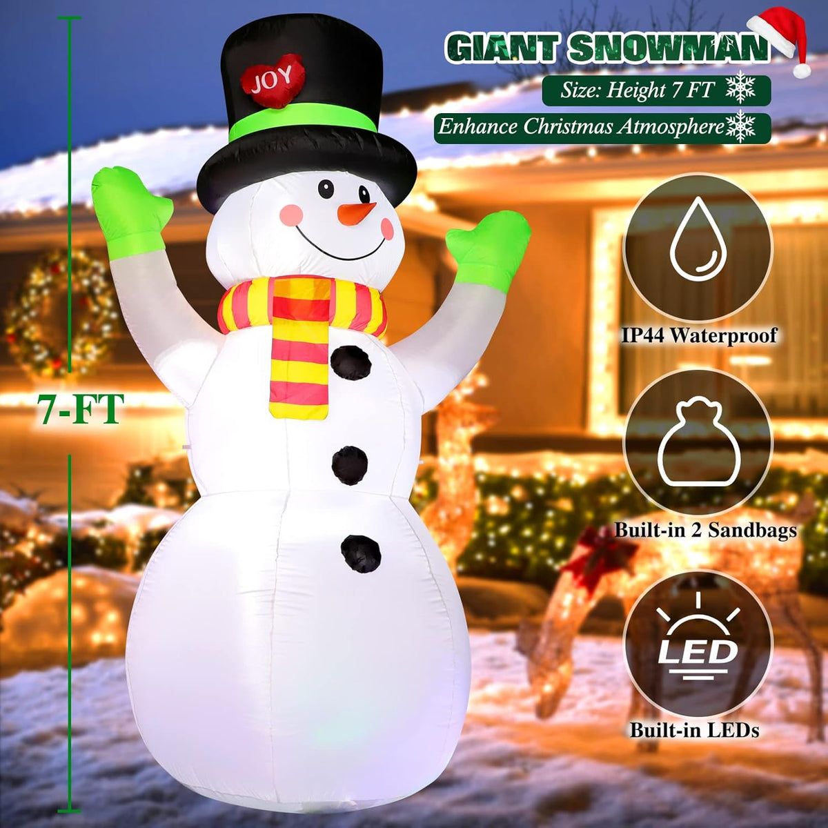 7 ft Christmas Inflatables Giant Snowman Outdoor Decorations