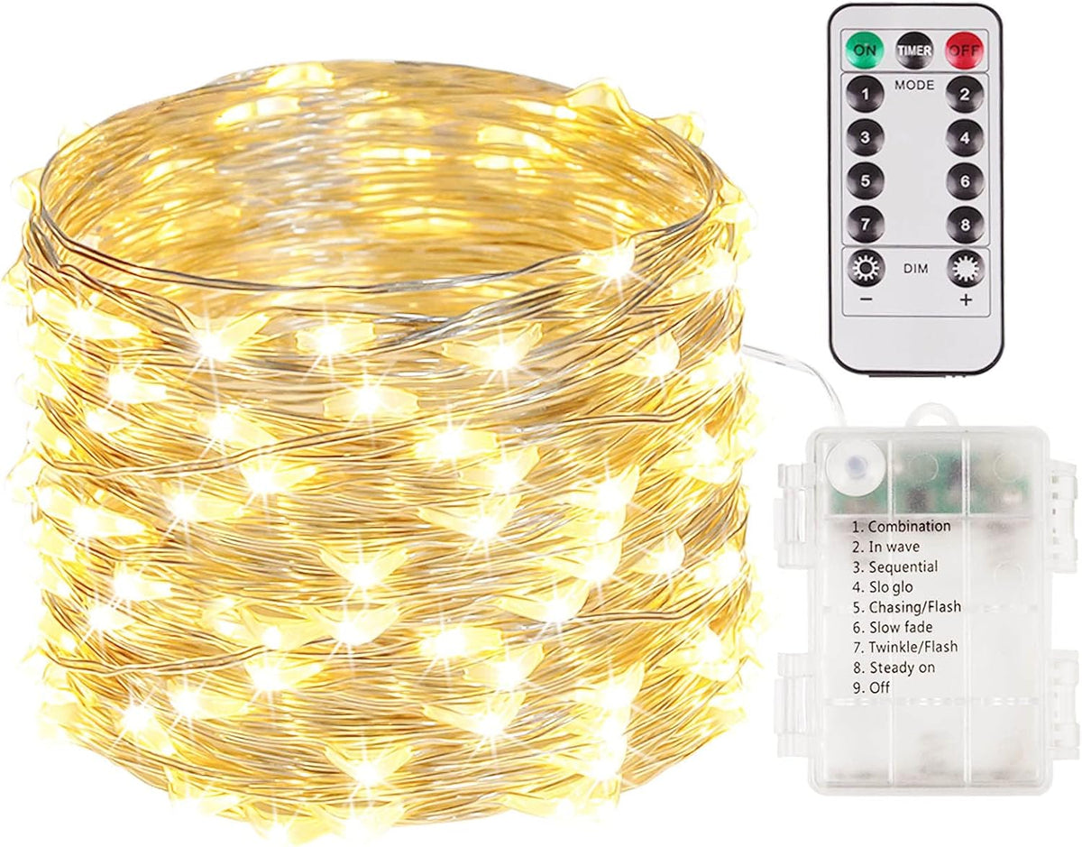 Battery-Powered LED Fairy String Lights with Timer