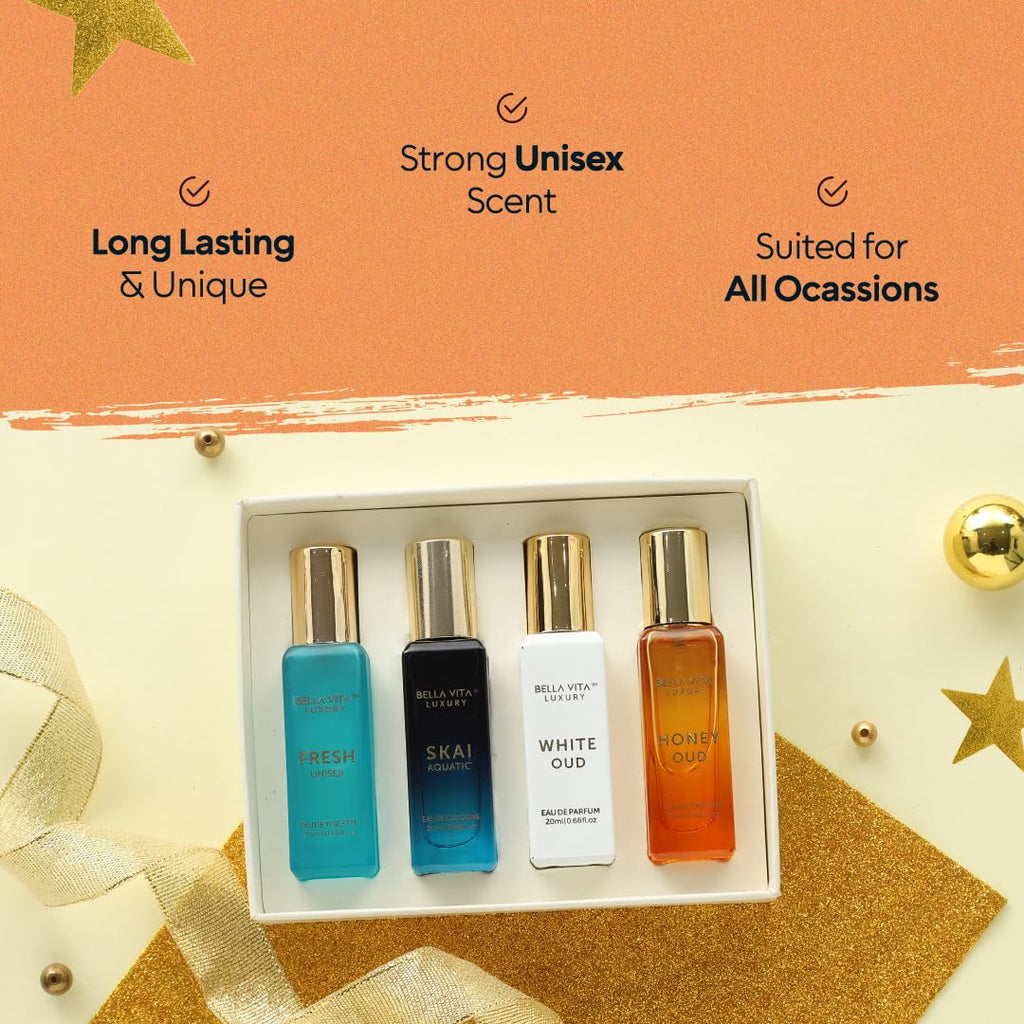 BellaVita Unisex Cologne Gift Set, 4 × 20 mL