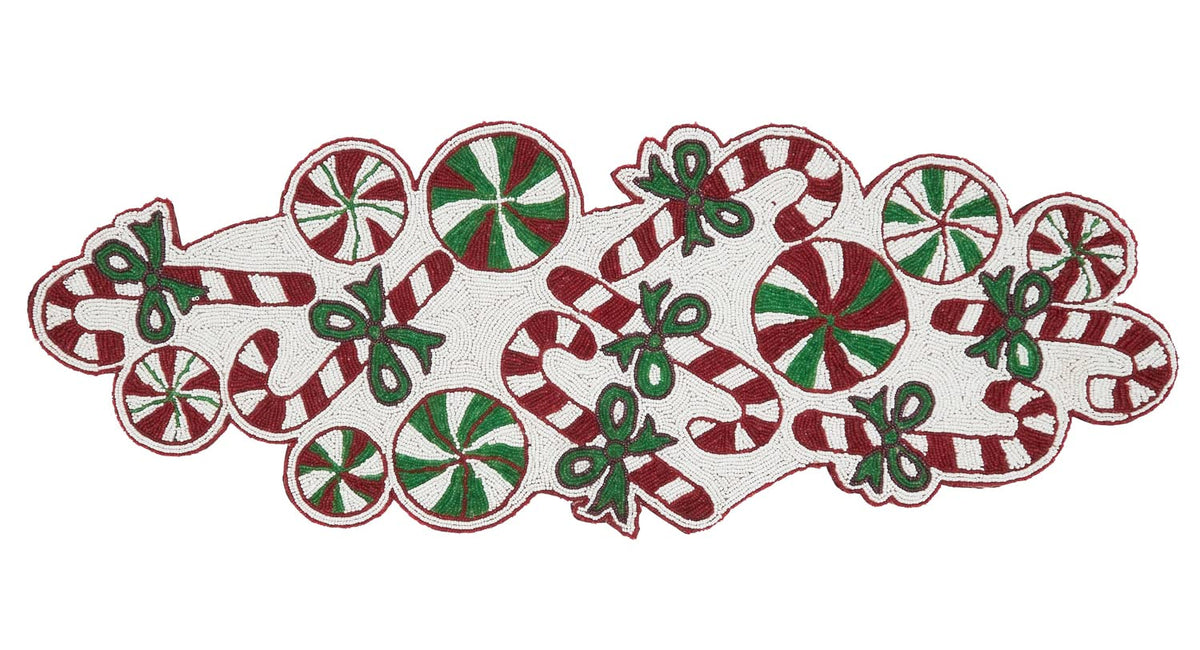 Beaded Peppermint Candy Cane Table Runner – 13 x 36 in
