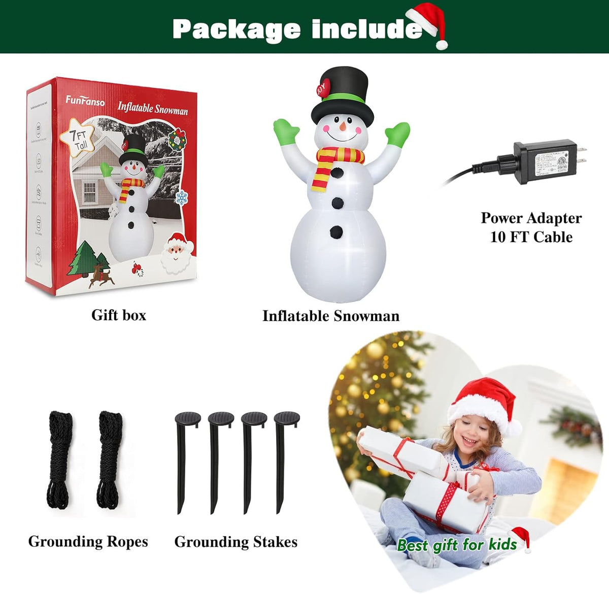 7 ft Christmas Inflatables Giant Snowman Outdoor Decorations