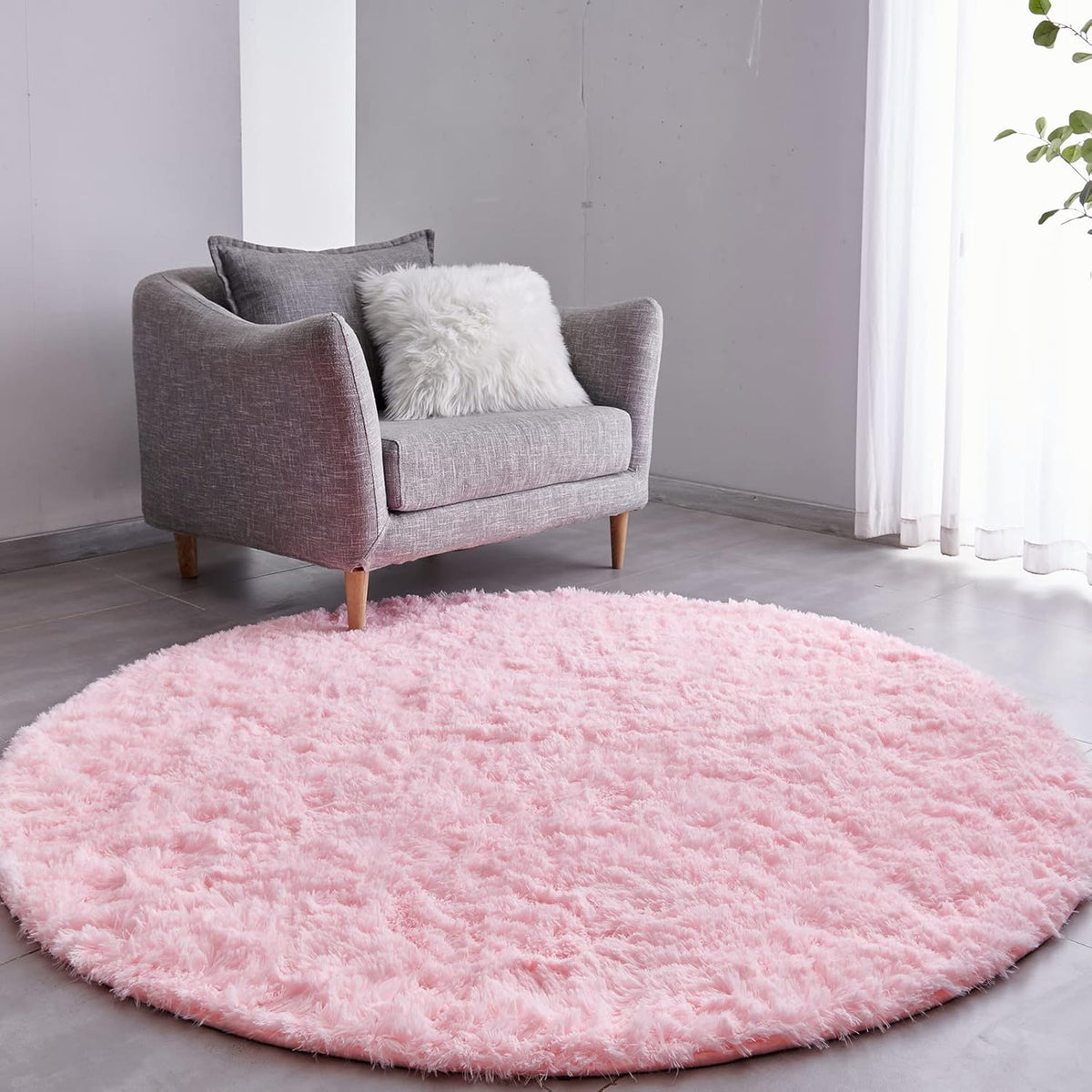 FJZFING Navy Blue Plush Round Bedroom Rug — 4 ft