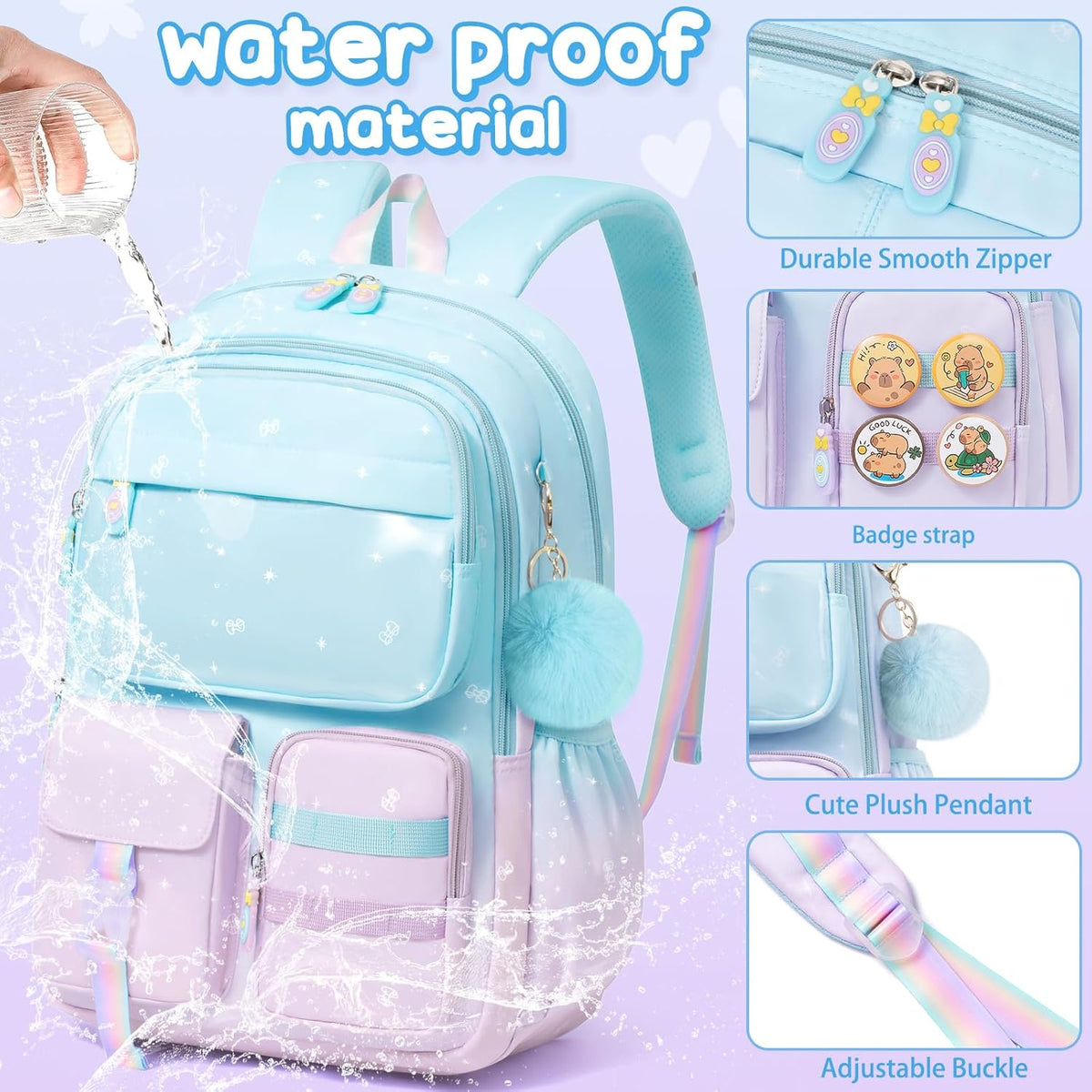 Girls’ School Backpack & Lunch Box Set, 3 Pieces